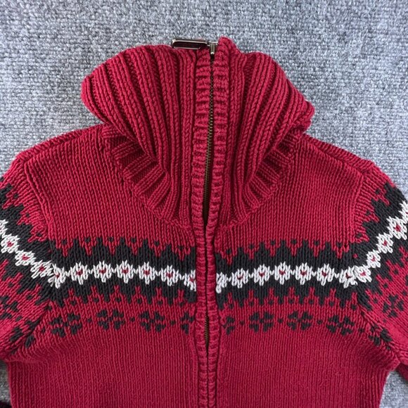 Eddie Bauer Knit Sweater Small Red Full Zip Outdoor Long Sleeve Fair Isle - Picture 9 of 10
